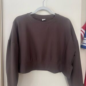 Women's Brown Cropped Athletic Lightweight Sweatshirt